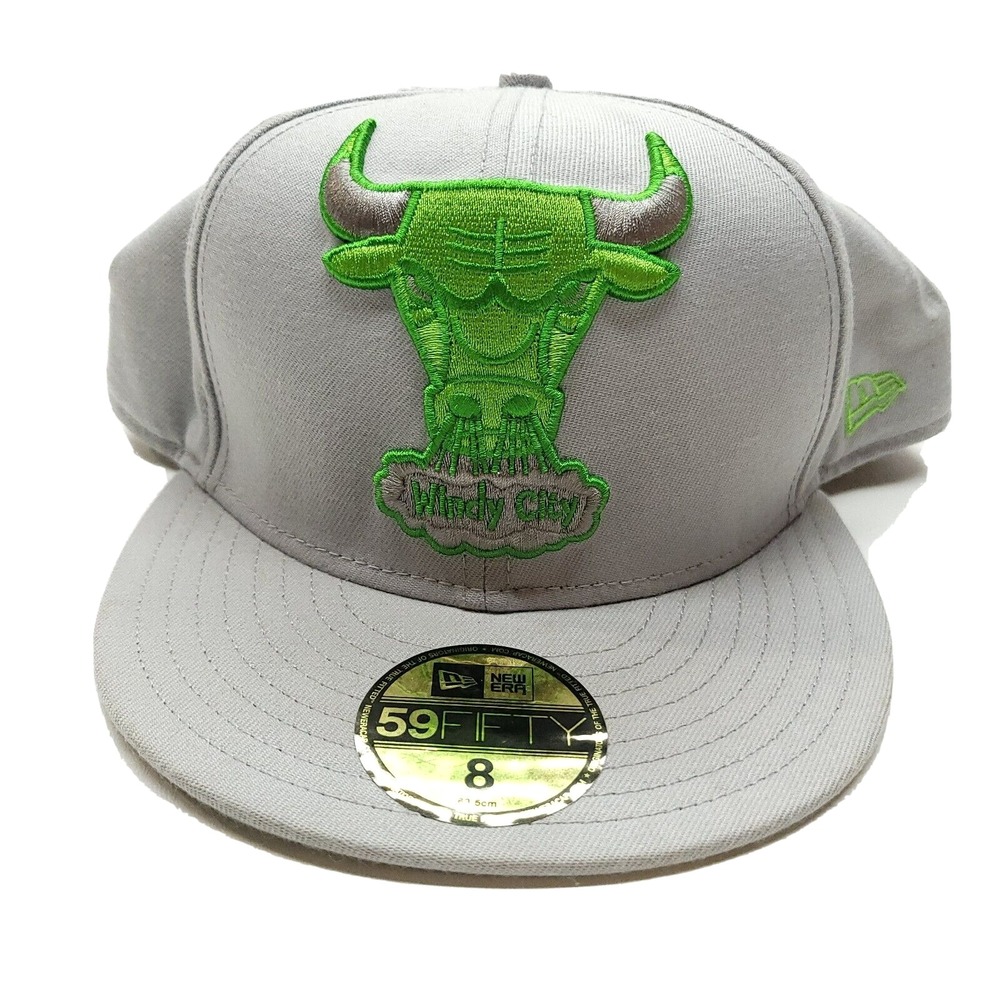 Vintage Chicago Bulls Hat Cap Fitted Men 8 Gray Green Tonal Big Logo Wool Blend